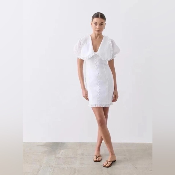 JOSLIN Net Sustain Lulu Ruffled Organdie-trimmed Linen-batiste Mini Dress L - Picture 1 of 11